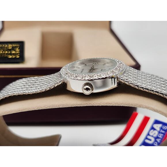 NOS Ladies Jules Jurgensen Crystal Silver Mesh Watch - New Battery - Picture 6 of 15